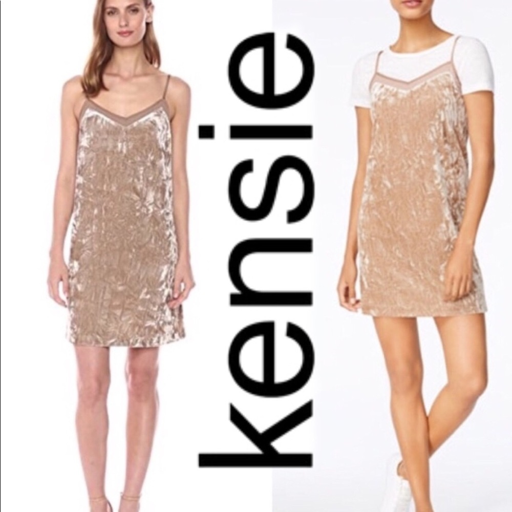Kensie NWT Beige  Lace Suede Mini Slip Dress